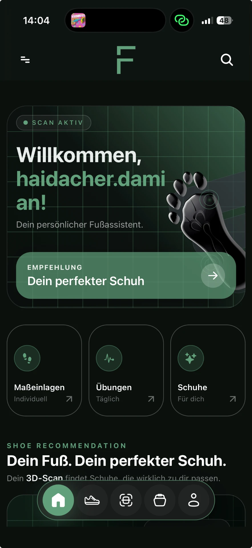 FeetF1rst App – Startseite